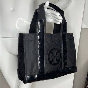 Tory Burch Large A4 Black Nylon Patent Hidden Snap Tote Bag